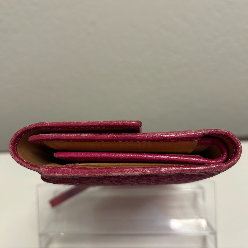 Coach Signature Canvas Leather Fuchsia Trifold Wallet with Checkbook - Picture 4 of 13